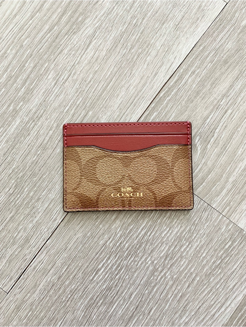 Coach Brown Burgundy Signature Monogram Card Mini Skinny Wallet